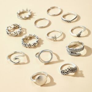 *DIONNE* 13-Pc Silver Bohemian Flower Starfish Arrow Fashion Ring Set